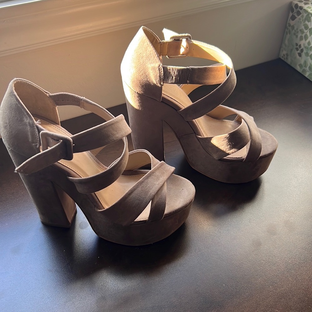 Platform beige suede high heel sandal